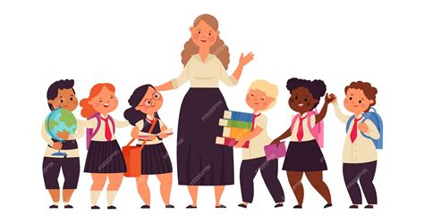 happy kids  teacher student college teacher cartoon kid