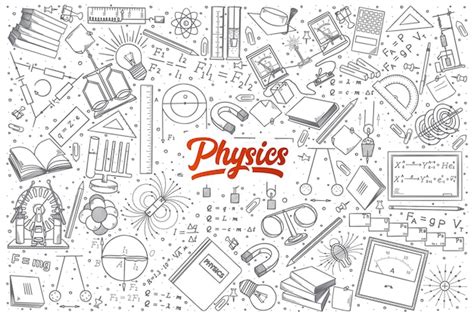 Premium Vector | Hand drawn physics doodle set background with red ...