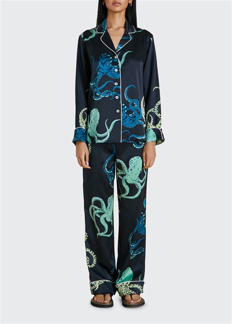 Olivia Von Halle Lila Tenta Printed Silk Satin Pajama Set Modesens