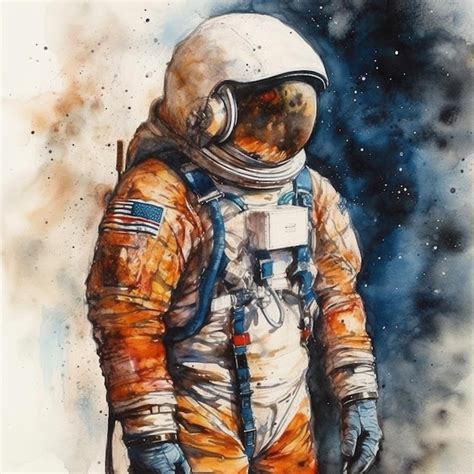 Una Pintura De Acuarela De Un Astronauta Foto Premium