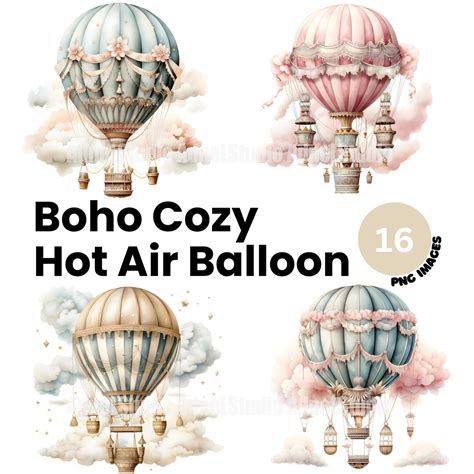 Boho Cozy Hot Air Balloon Clipart Hot Air Balloon Nursery Decor