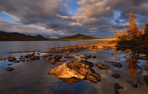 Wallpaper Autumn Clouds Landscape Mountains Nature Lake Stones