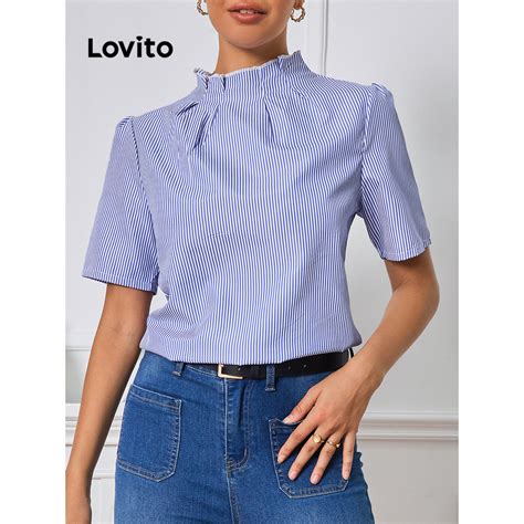 Lovito Elegant Striped Ruched Blouse For Women Lbl Shopee Singapore