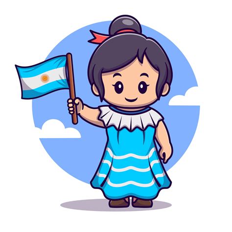 Cute Girl Wearing Traditional Clothes And Holding Argentina Flag