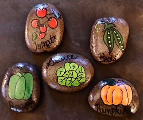 Set 9 Vegetable Garden Stone Markers Painted Rocks Etsy