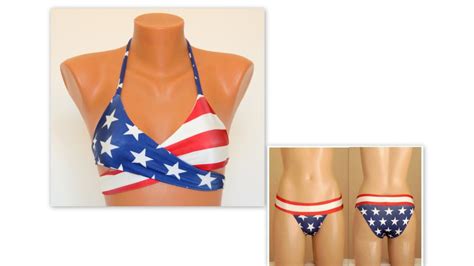 American Flag Wrap Around Triangle Bikini Top Full Coverage Etsy