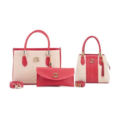 Kit Bolsas Feminina Tecido Transversal Vermelho Na Gabi Show Bolsas