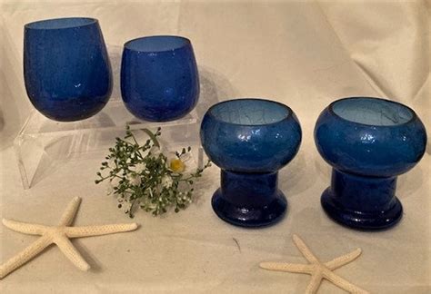 Vintage Variety Cobalt Blue Crackle Glass Votive Tealight Holder Cobalt