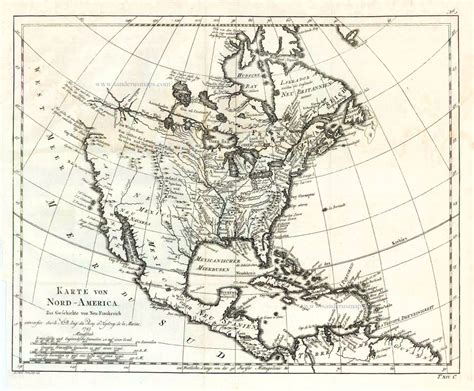 Old Antique Map Of North America By Jacques Nicolas Bellin Sanderus