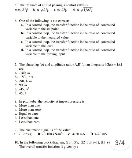 Solved 5 The Flowrate Of A Fluid Passing A Control Valve Is