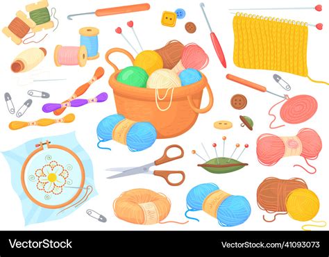 Cartoon Crochet Tools Handicrafted Yarn Kit Vector Image