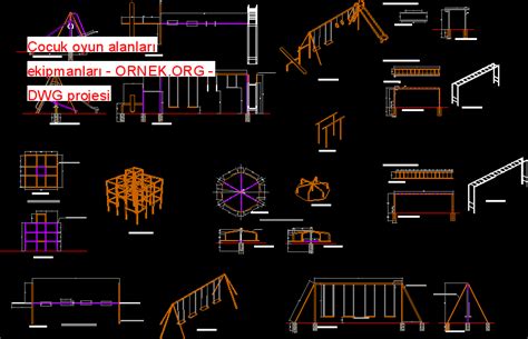 Çocuk oyun alanları ekipmanları dwg projesi Autocad Projeler