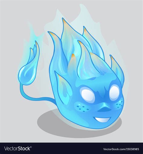 Blue fiery demon in cartoon style Royalty Free Vector Image