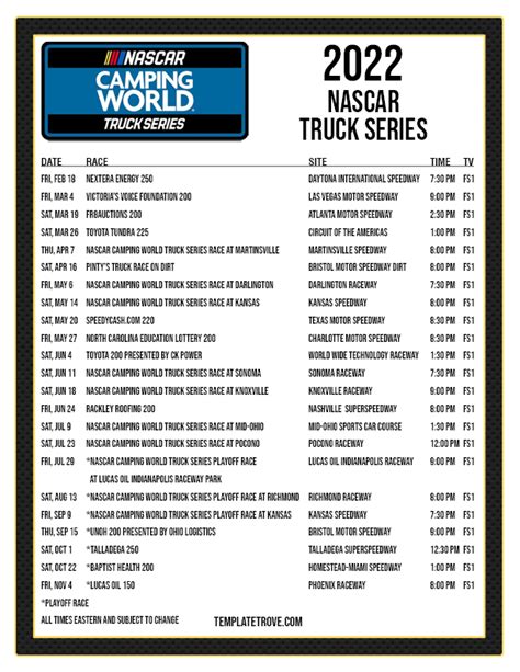 Nascar Truck Schedule Printable Free Dasie Julienne