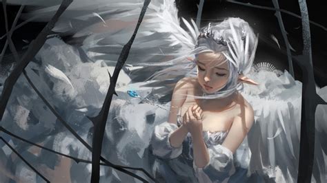 Elves Silver Hair Ghost Blade Digital Art Fantasy Girl Hd