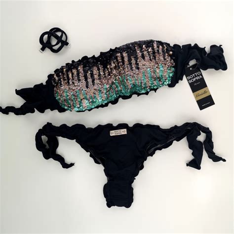 Bandeau Bikini Paillettes Black Samoa Brazilian Bottom Fashion Beach