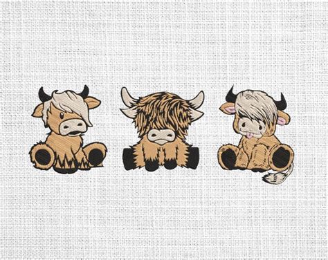 Highland Cow Embroidery Designs Highland Cow Embroidery Pattern