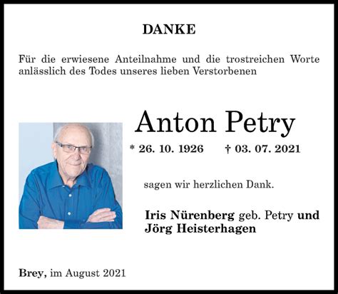 Traueranzeigen Von Anton Petry Rz Trauer De