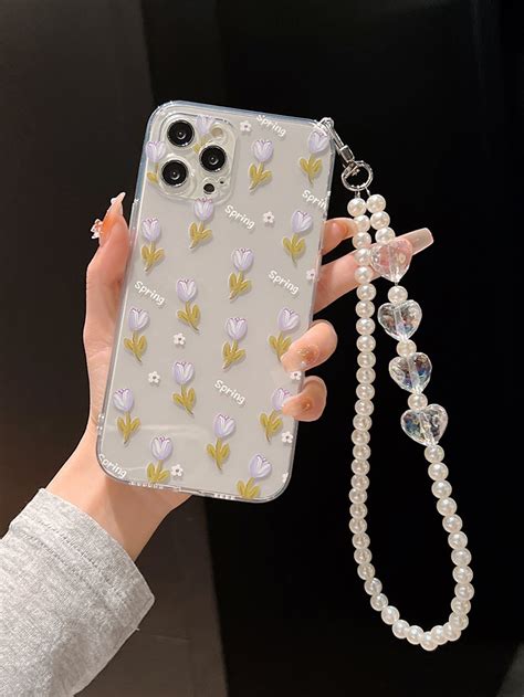 Floral Clear Phone Case With Faux Pearl Lanyard Artofit