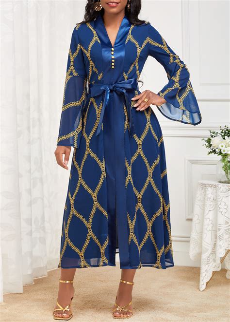 ROTITA Patchwork Tribal Print Navy Belted New Year Dress Rotita