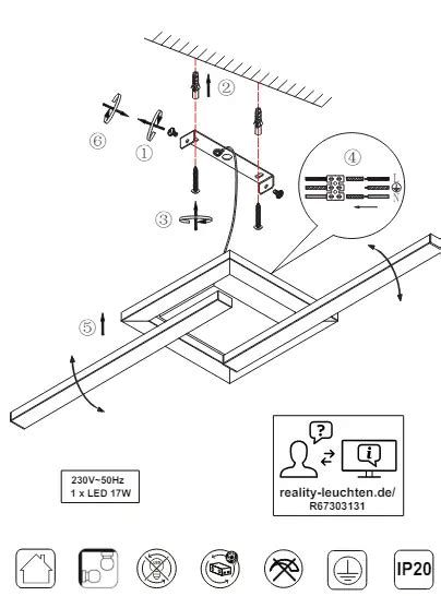 Reality Leuchten R67303131 VIALE Ceiling Light LED Instruction Manual