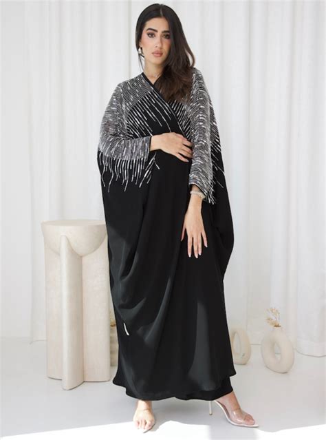 She Abaya Description Crepe Fabric Abaya With Silver Handwork Beads