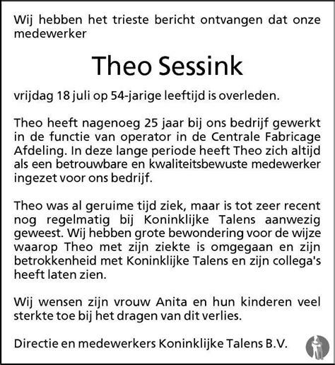 Theodorus Maria Theo Sessink 18 07 2014 Overlijdensbericht En