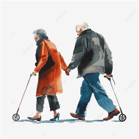 Walking With Elderly Composition, Character, Love, Health PNG ...