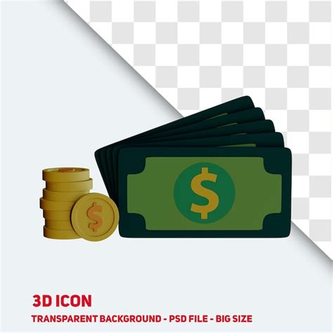 Dinheiro e moedas de ouro 3d ícone psd fundo transparente PSD Premium