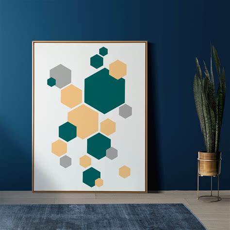 Moderne Abstrakte Kunst Druck Geometrische Hexagon Formen Minimalismus