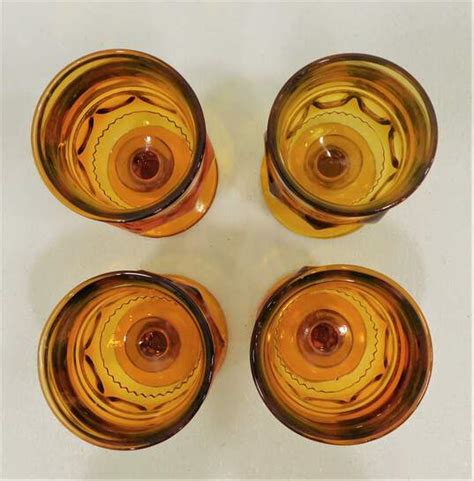 Buy The Vintage Indiana Glass Kings Crown Thumbprint Amber Goblets Set Of 4 Goodwillfinds