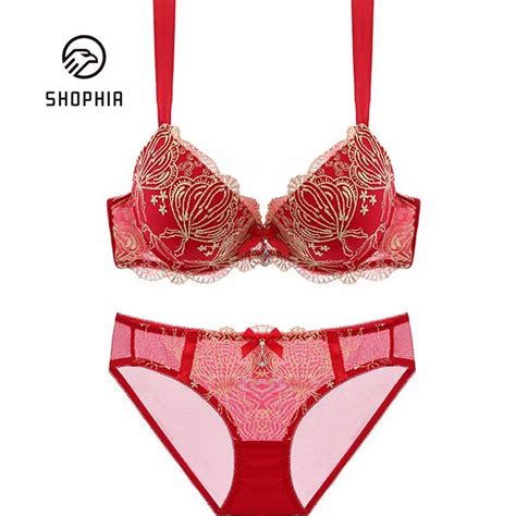 Women Push Up Sexy Bra Sets Top Embroidery China Firework Bras And Panties Briefs Blue Red White