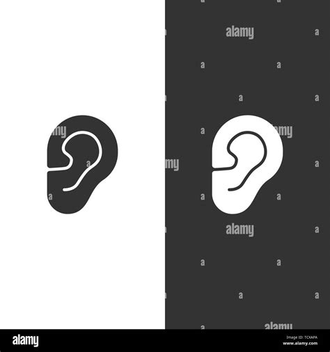 Body Senses Heard Ear Icon On Black And White Background Vector