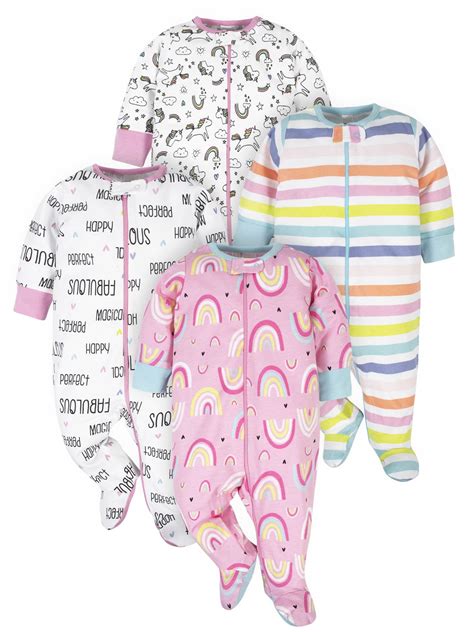 Onesies Brand Baby Girl Sleep 'n Play Footed Pajamas, 4-Pack (Newborn ...