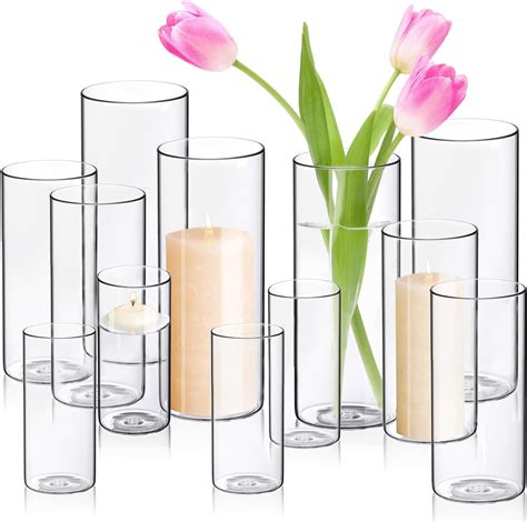 WDHODEC Hurricane Candle Holders Cylinder Flower Vases Pillar Votives