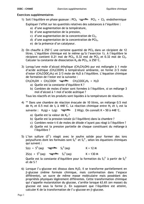 PDF Télécharger equilibre chimique exercices corrigés Gratuit PDF