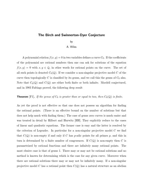 Birch and Swinnerton-Dyer Conjecture-Awiles p | Abstract Algebra ...