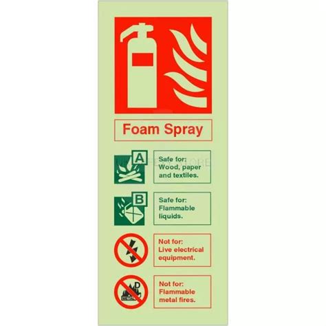 Glow In The Dark Foam Spray Fire Extinguisher Identification Sign Uk