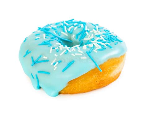 Donut With Blue Glaze And Sprinkles White And Blue Color Stock Photo