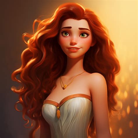 Disney Pixar Style Portrait Of Princess Persephone With Long Red Hair