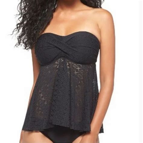 Merona Swim Merona Black Lace Tankini Swimsuit Top Halter Strapless