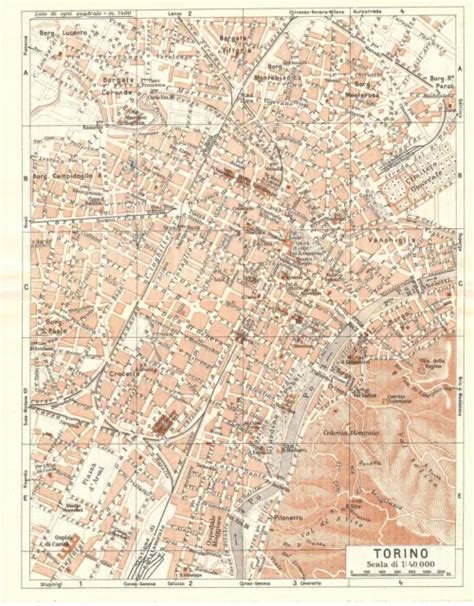 CARTA GEOGRAFICA ANTICA TORINO pianta della città del TCI 1937 Antique