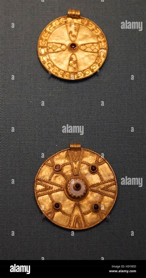 Anglo-Saxon fine gold buckles depicting Early Christian symbols Stock ...