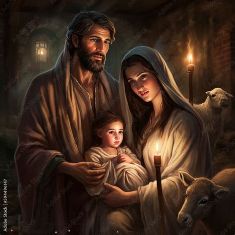 The Holy Family, Jesus, Mary and Joseph. AI generativ. Stock ...