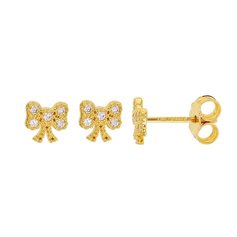 Boucles d oreilles puce en forme de noeud Or 375 1000 orné d oxydes de