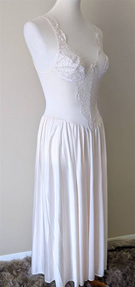 Olga Vintage Long Nightgown Beige Gown Designer Full Sweep Etsy