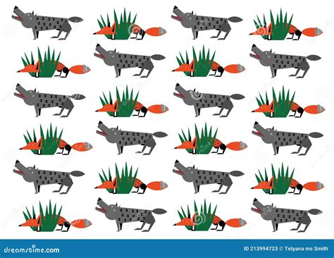 Background With Wolves Cartoon Flat Characters Vector Image Stock