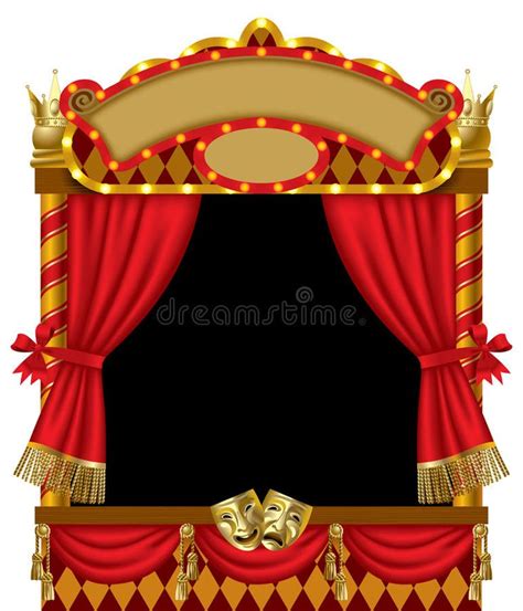 an image of a theater stage with red curtains and masks on it stock ...