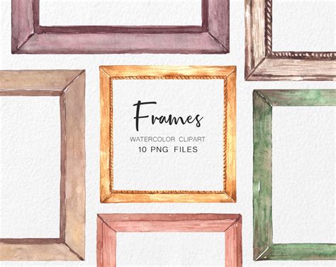 Watercolor Frames Clipart Wooden Frames Clipart Wooden - Etsy