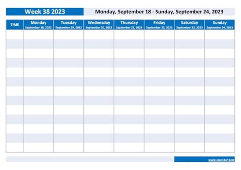 Week 38 2023: dates, calendar and weekly schedule to print